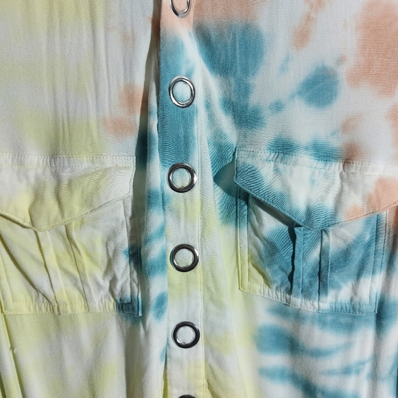 Chaser Tie Dye Heirloom Button Down Romper - Picture 9 of 16